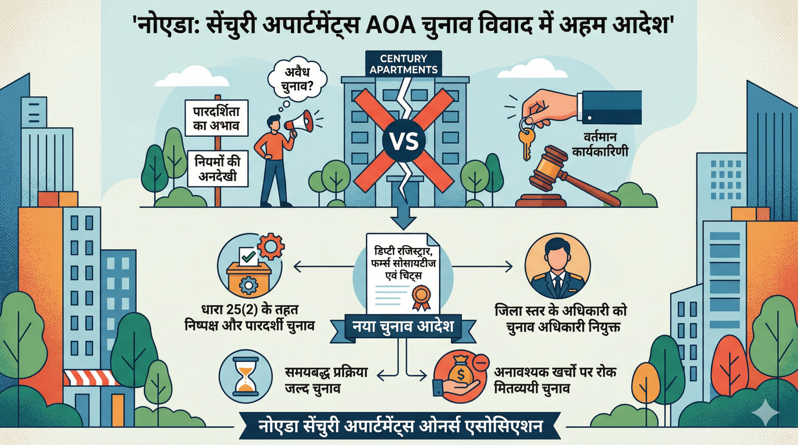 नोएडा सेक्टर 100 AOA चुनाव विवाद में चुनाव प्रक्रिया को लेकर निवासियों की चर्चा