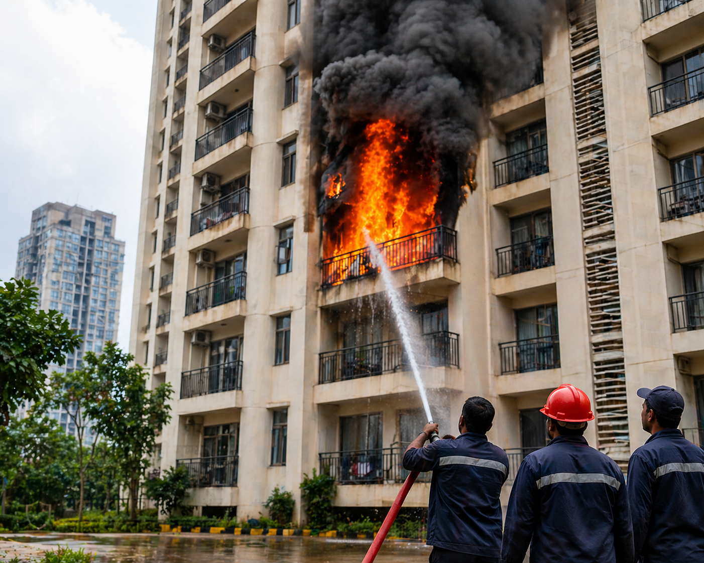 ग्रेटर नोएडा आग Nirala Estate फ्लैट में लगी आग और मौके पर राहत कार्य