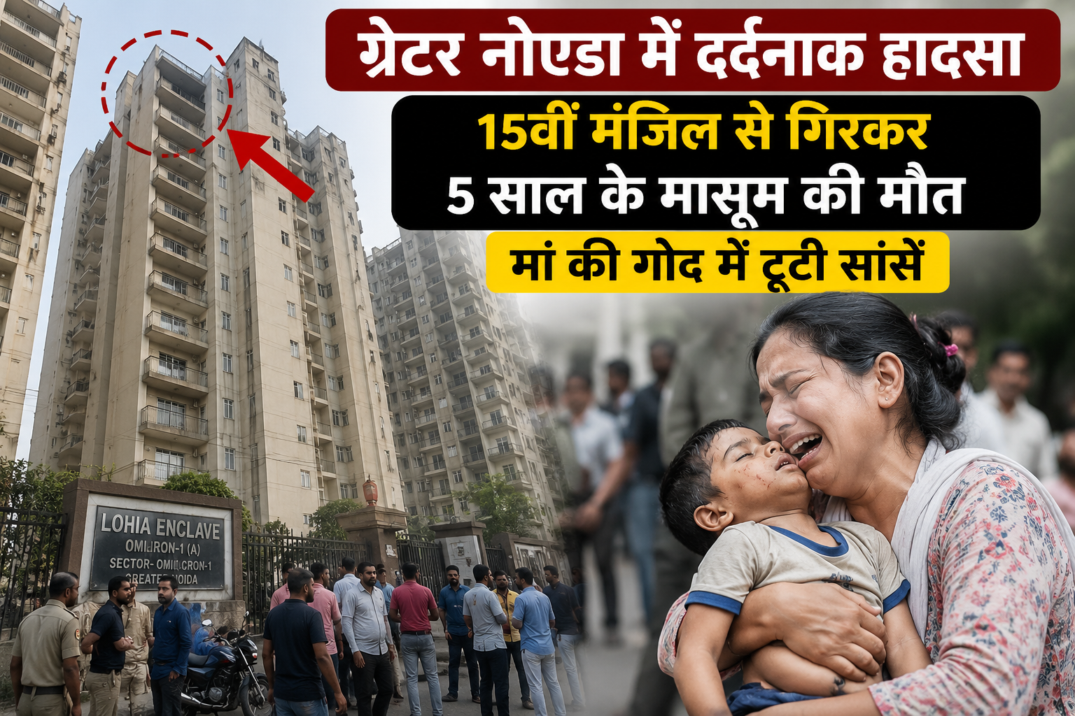 ग्रेटर नोएडा हादसा के बाद लोहिया एनक्लेव सोसायटी का दृश्य