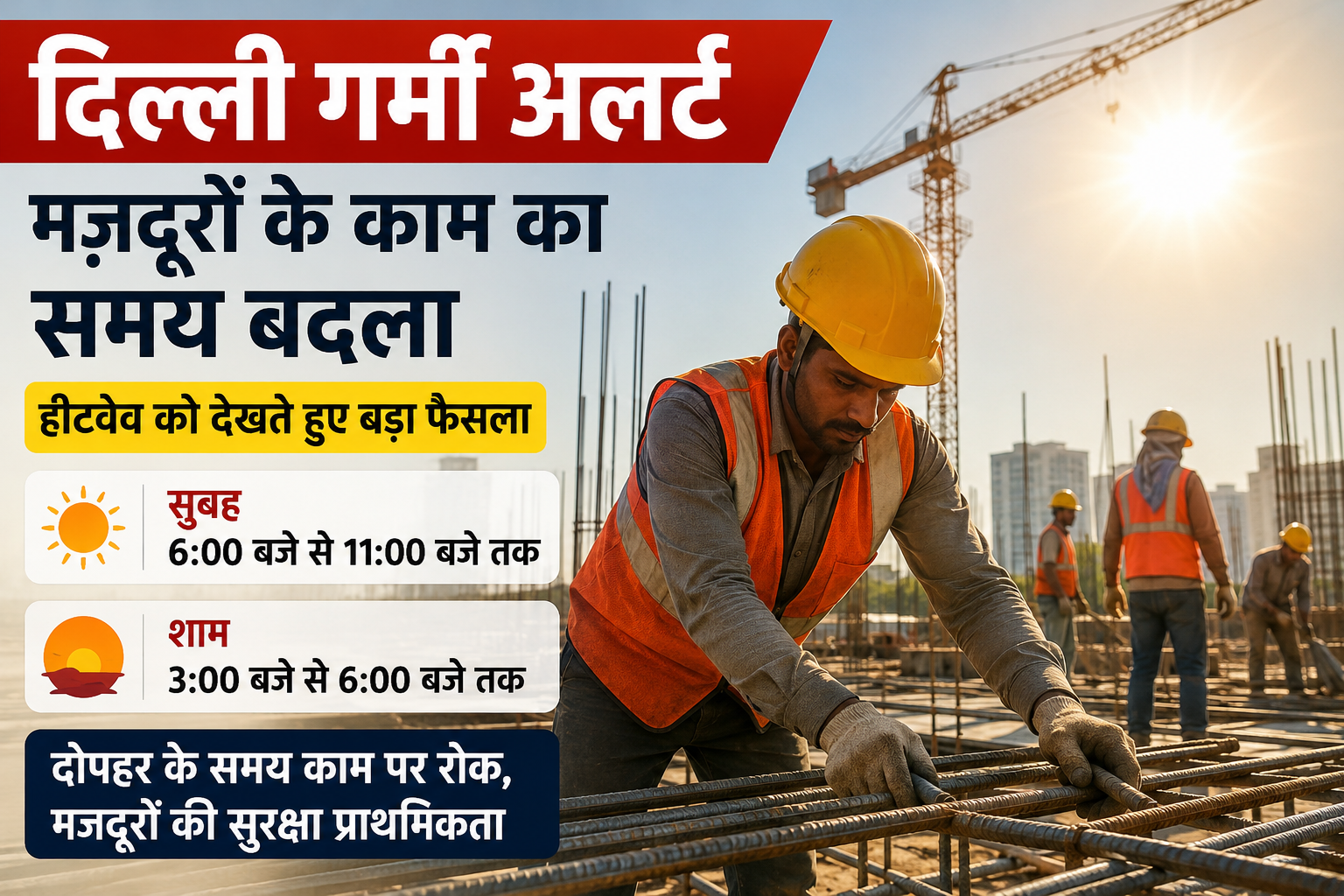 दिल्ली गर्मी अलर्ट के बीच मजदूरों के काम का बदला समय