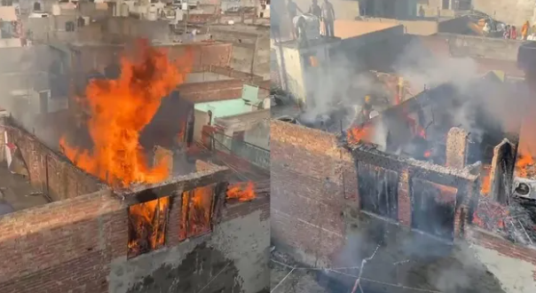 ग्रेटर नोएडा आग में दादरी स्थित मकान की तीसरी मंजिल पर लगी भीषण आग