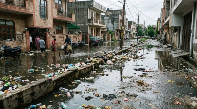 नोएडा नाले में जमा कचरा और सिल्ट, मानसून से पहले संक्रमण का खतरा