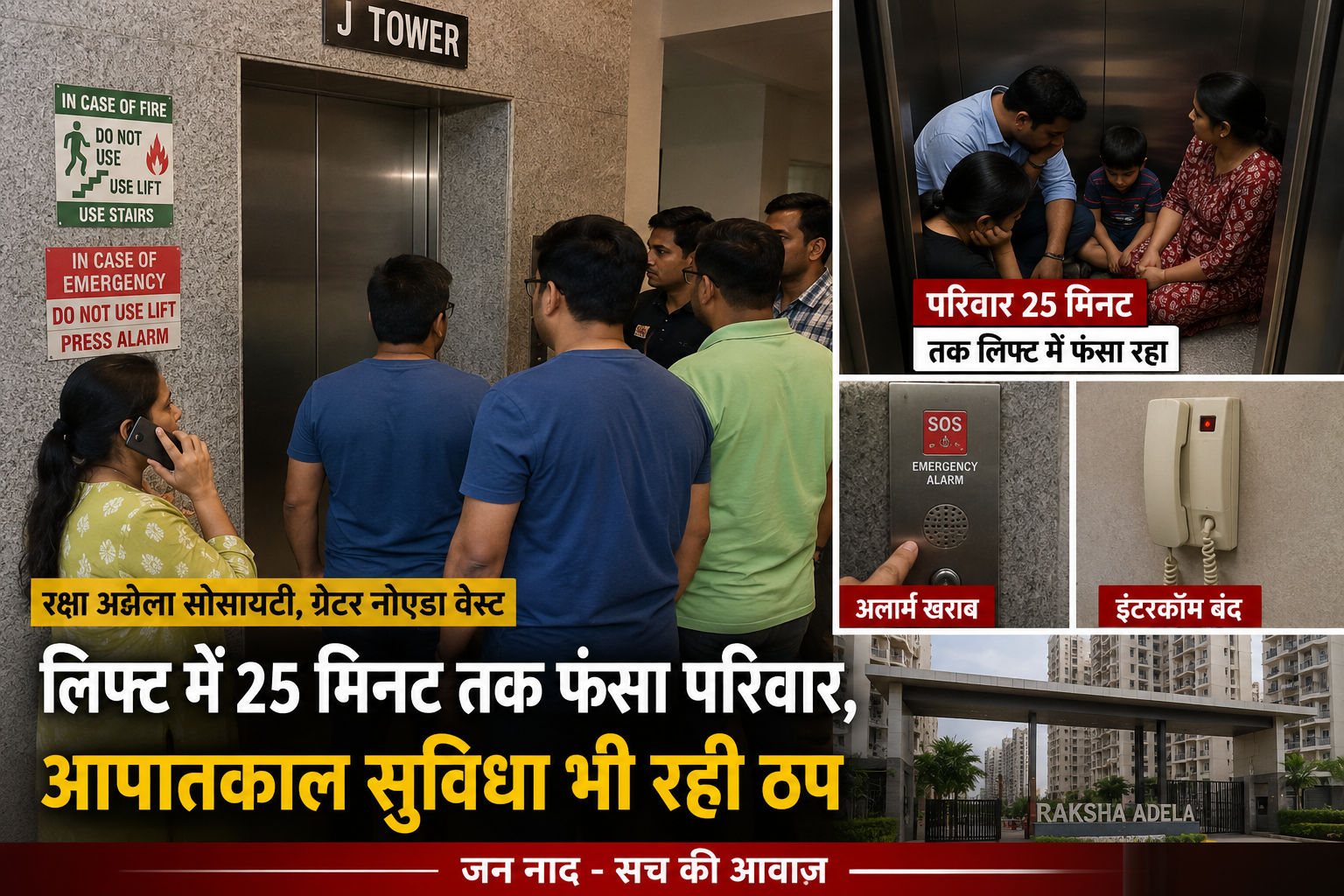 ग्रेटर नोएडा लिफ्ट हादसा: 25 मिनट तक लिफ्ट में फंसा परिवार, इमरजेंसी सिस्टम भी फेल