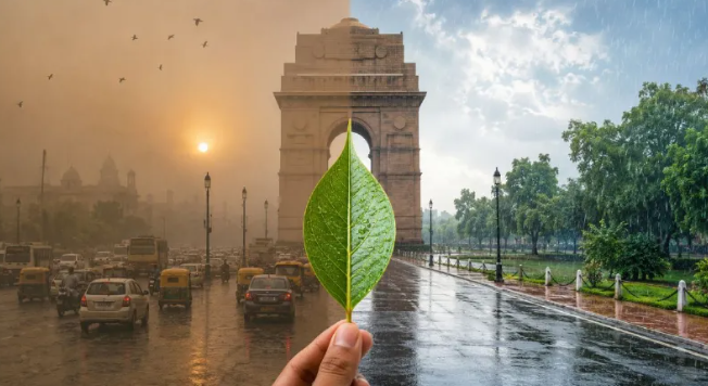 दिल्ली AQI में सुधार के बाद साफ आसमान और स्वच्छ हवा का दृश्य