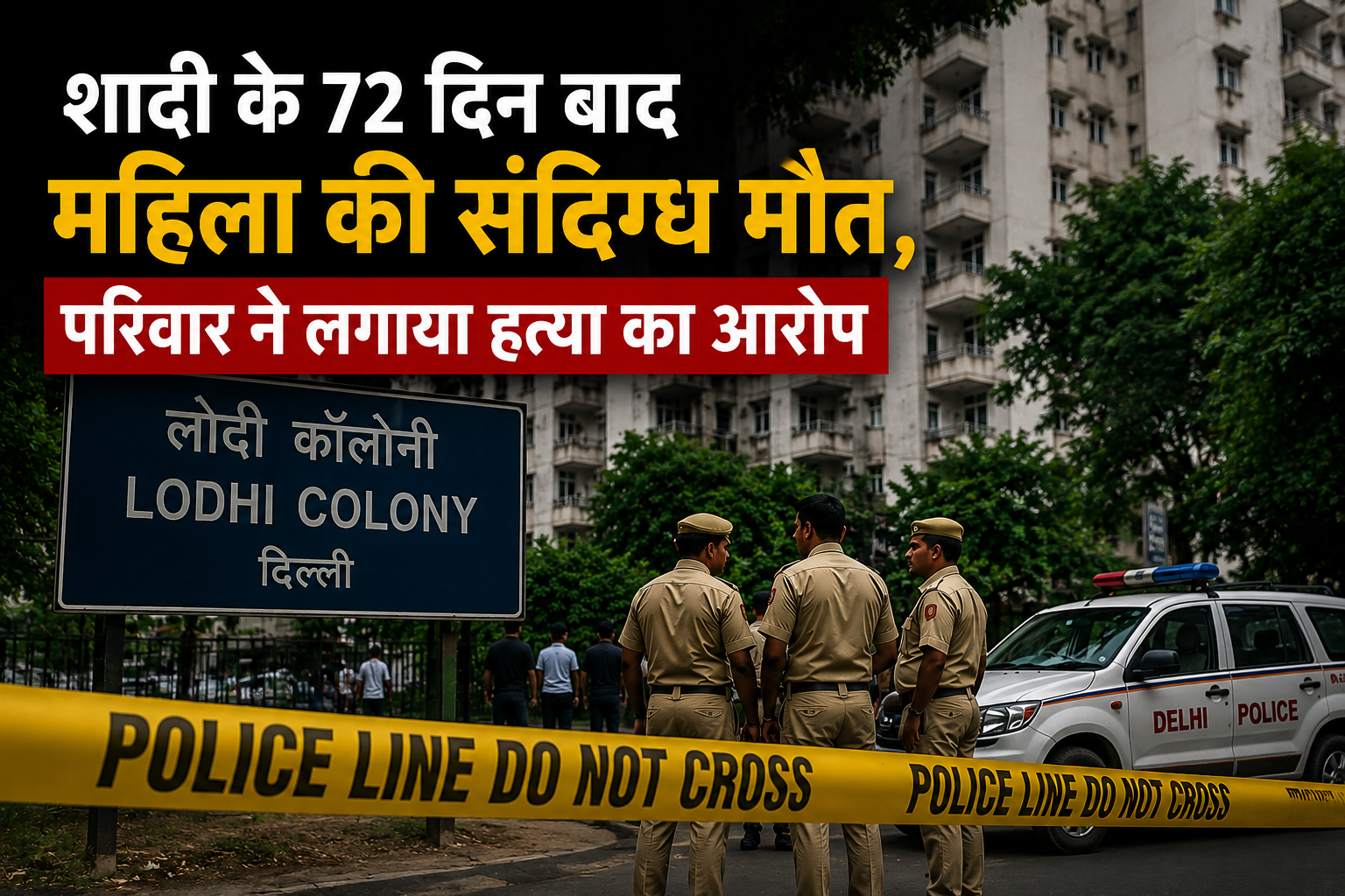 दिल्ली नवविवाहिता मौत मामले में लोधी कॉलोनी में जांच करती पुलिस