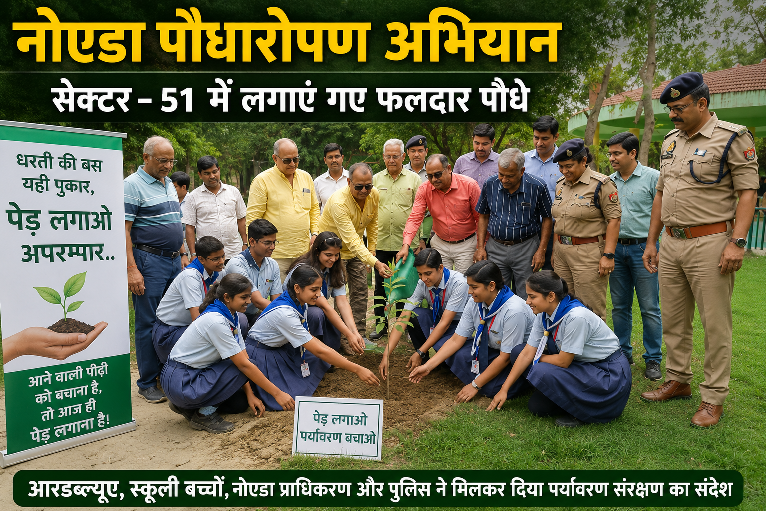 नोएडा पौधारोपण अभियान के दौरान सेक्टर-51 चिल्ड्रन पार्क में लगाए गए पौधे
