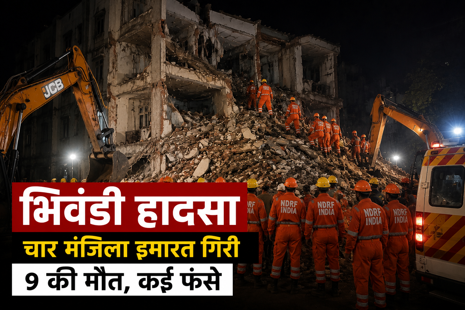 भिवंडी बिल्डिंग हादसा के बाद मलबे में राहत एवं बचाव अभियान चलाती NDRF टीम