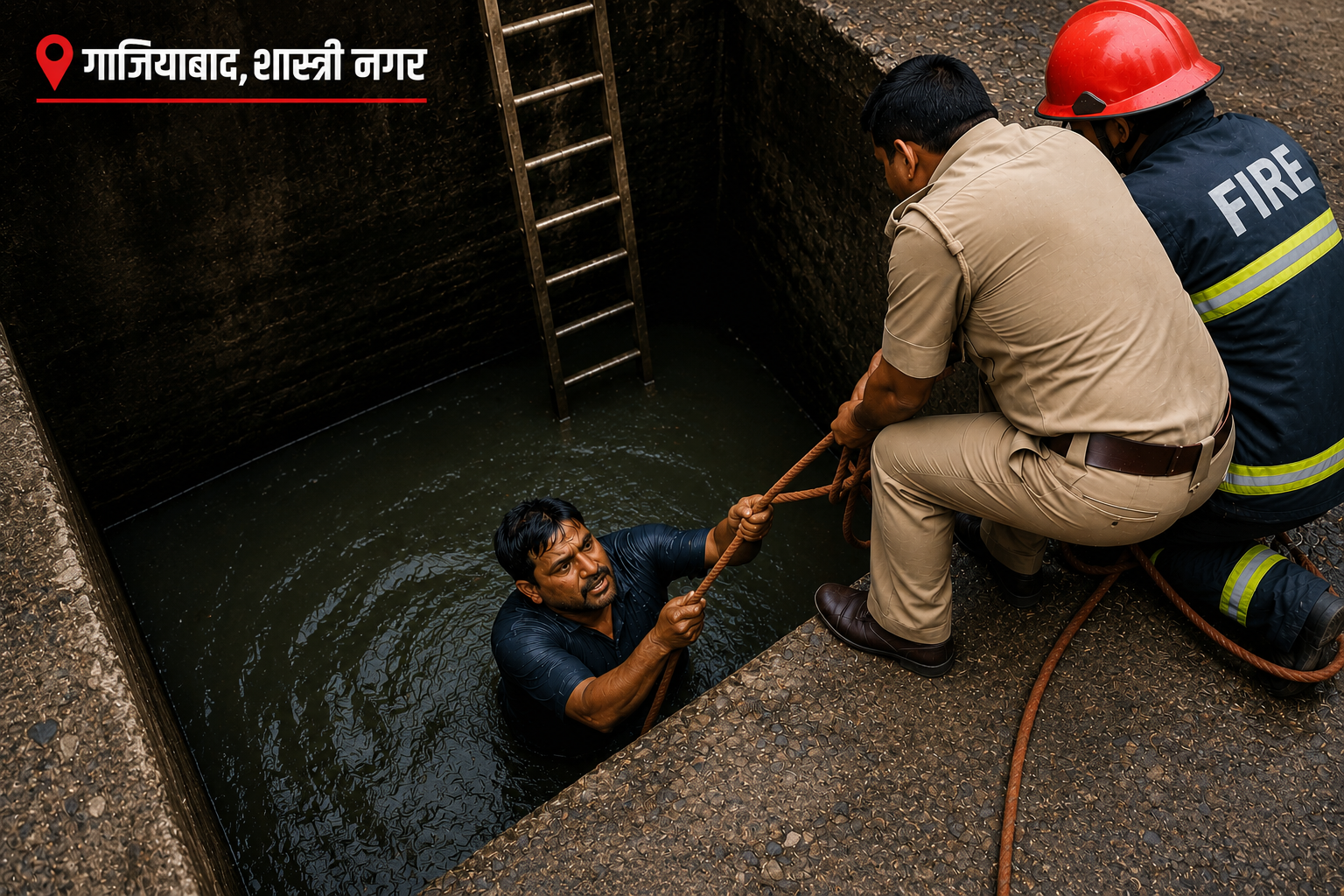 गाजियाबाद नाले में 15 फीट गहरे नाले में गिरे 47 वर्षीय व्यक्ति