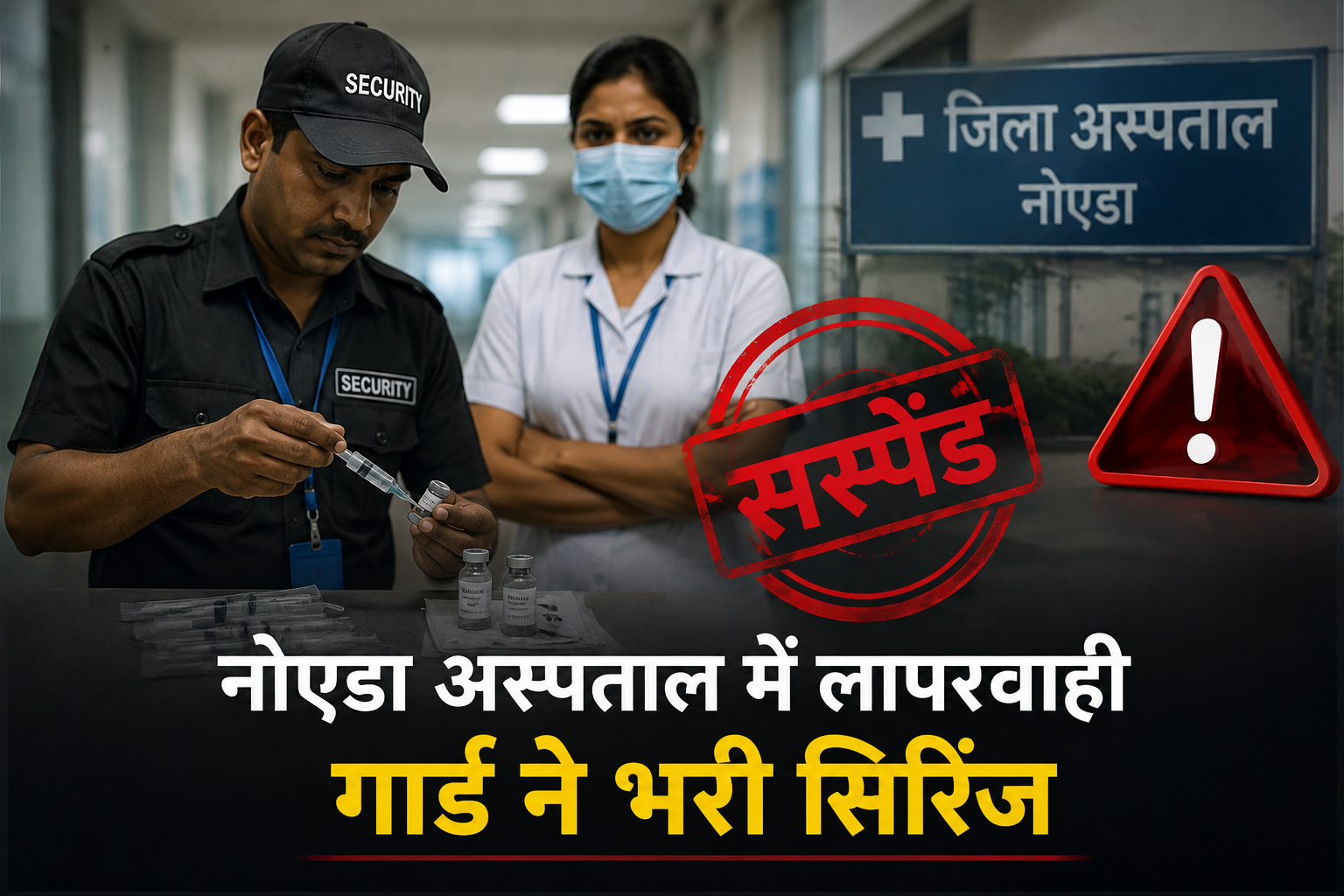 नोएडा अस्पताल में सुरक्षा गार्ड द्वारा सिरिंज में दवा भरने का मामला, नर्स और गार्ड निलंबित