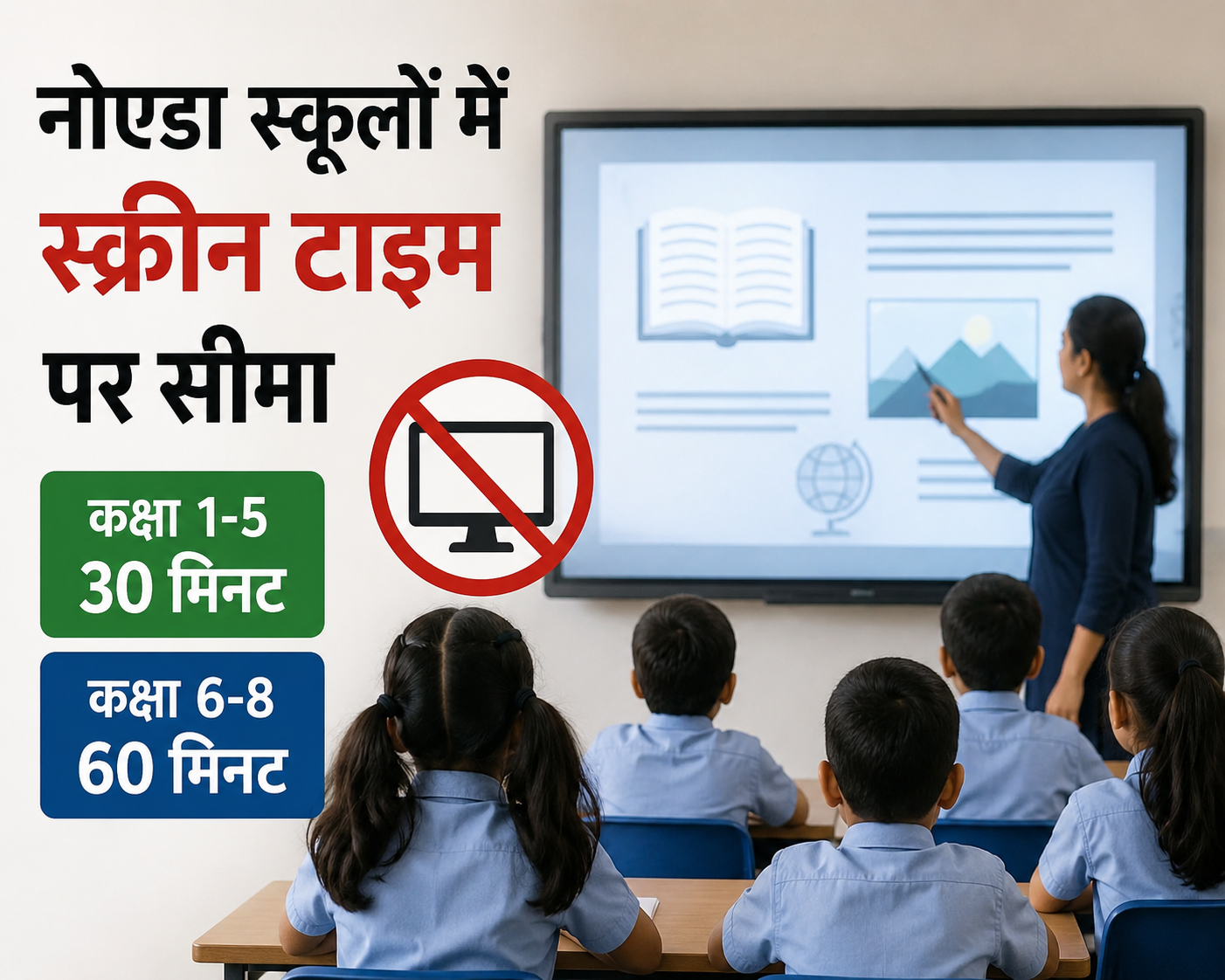 नोएडा स्कूलों में छात्रों के स्मार्ट क्लास स्क्रीन टाइम पर लगी नई सीमा