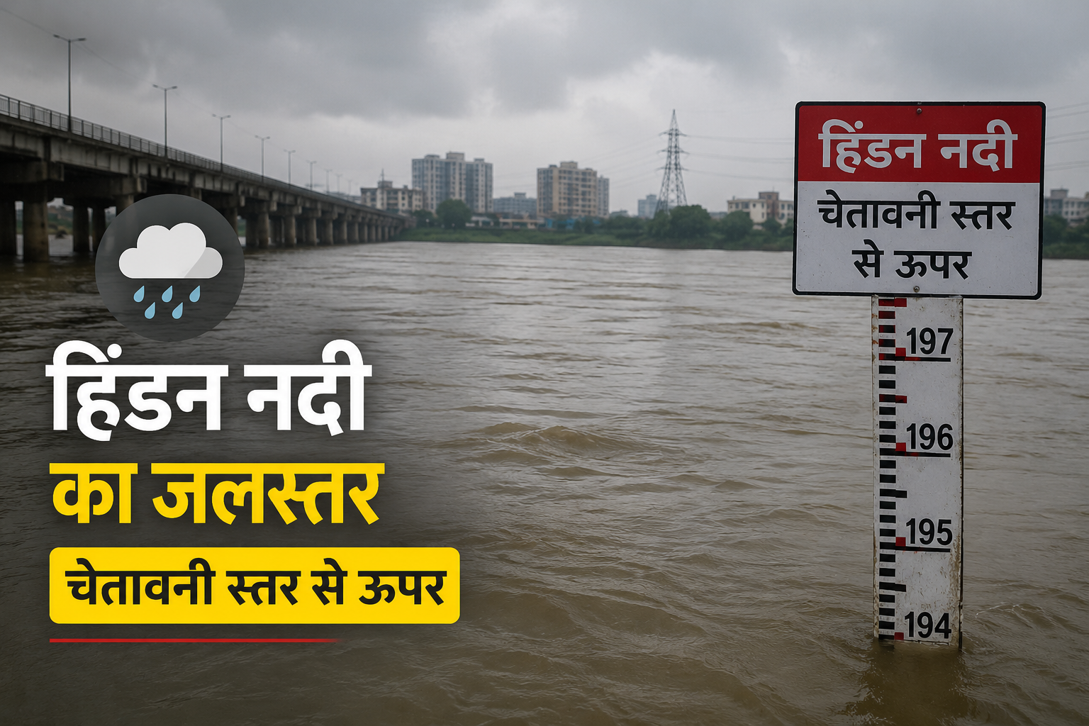 हिंडन नदी का जलस्तर चेतावनी स्तर से ऊपर, नोएडा में बारिश के बीच बढ़ा पानी